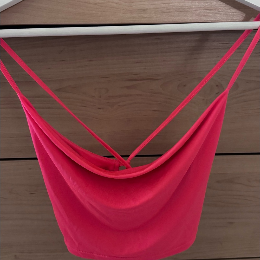 Vibrant Pink Women's Crop Tie Top